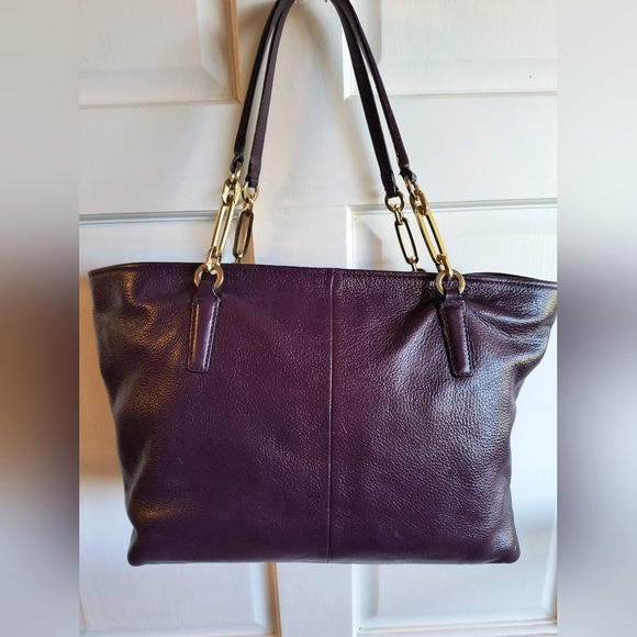 Coach East West Madison Large EggplantTote Bag Leather H1376-26769 W Coach CHARM - Picture 2 of 10